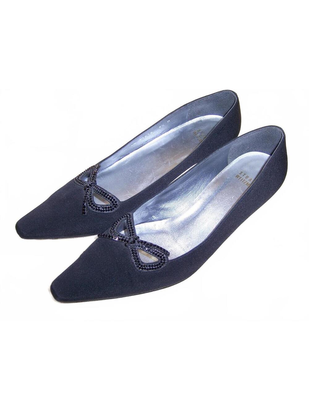 Stuart Weitzman Rhinestone Bow Pointed Toe Kitten Heels 9.5
